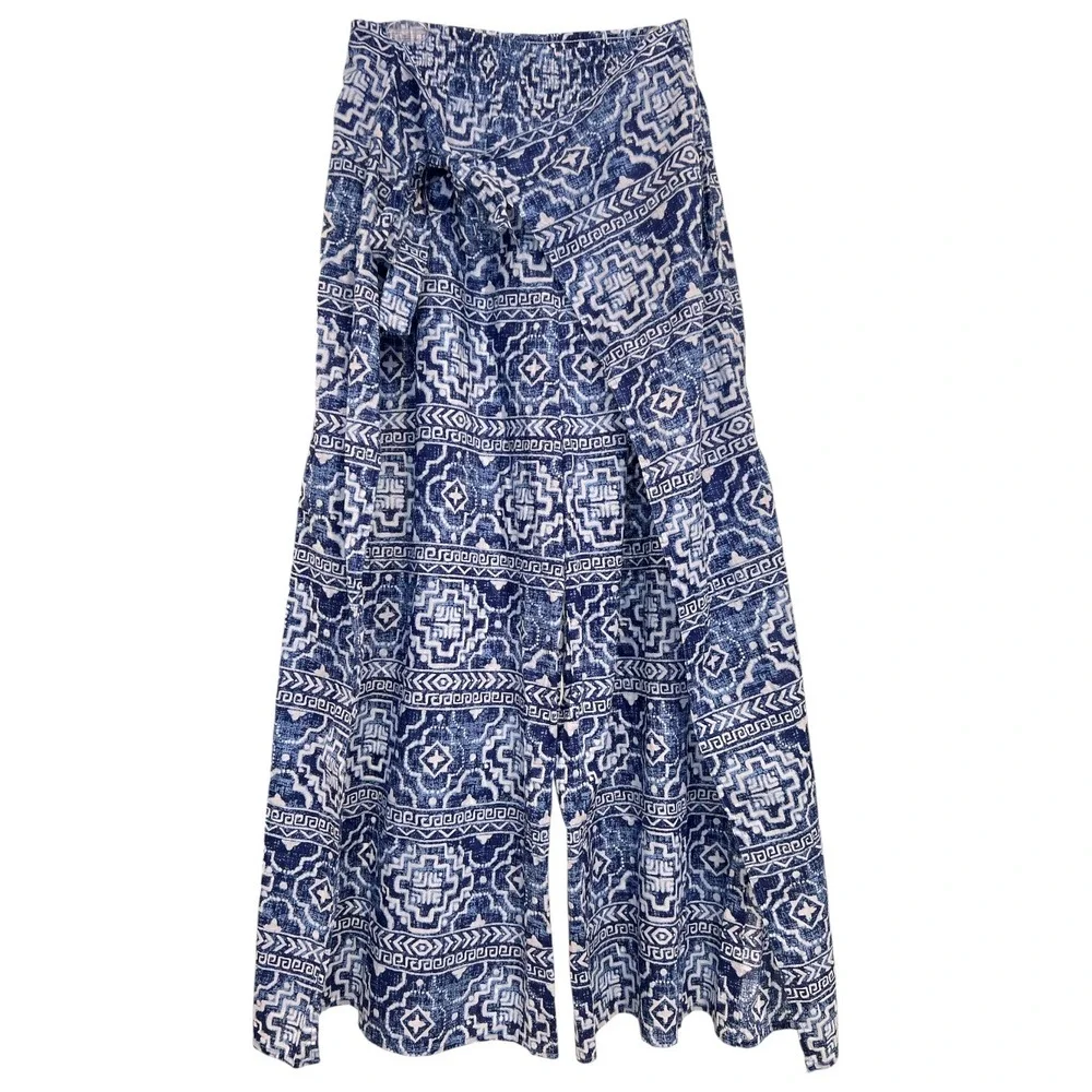 J. McLaughlin Sarong Overlay Palazzo Pants XL‎ Flowy Coastal Resort Boho Luxe